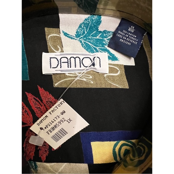 Vintage Men’s Damon Rayon Short Sleeve Button Down Shirt Leaf Pattern 1XL BIG - Picture 5 of 6